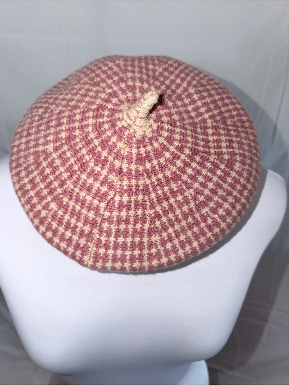 Lavender and Cream Knit Beret